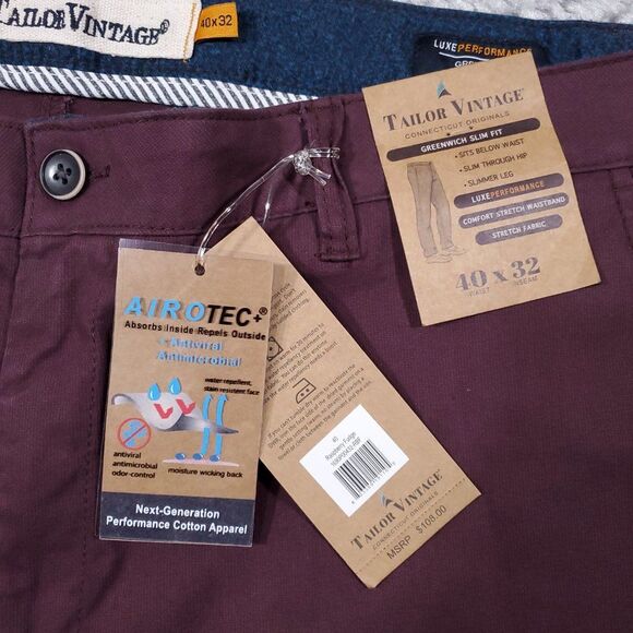Tailor Vintage Greenwich Slim Fit Chino Pants Red Size 40 x 32 Stretch Airotec - Picture 4 of 9
